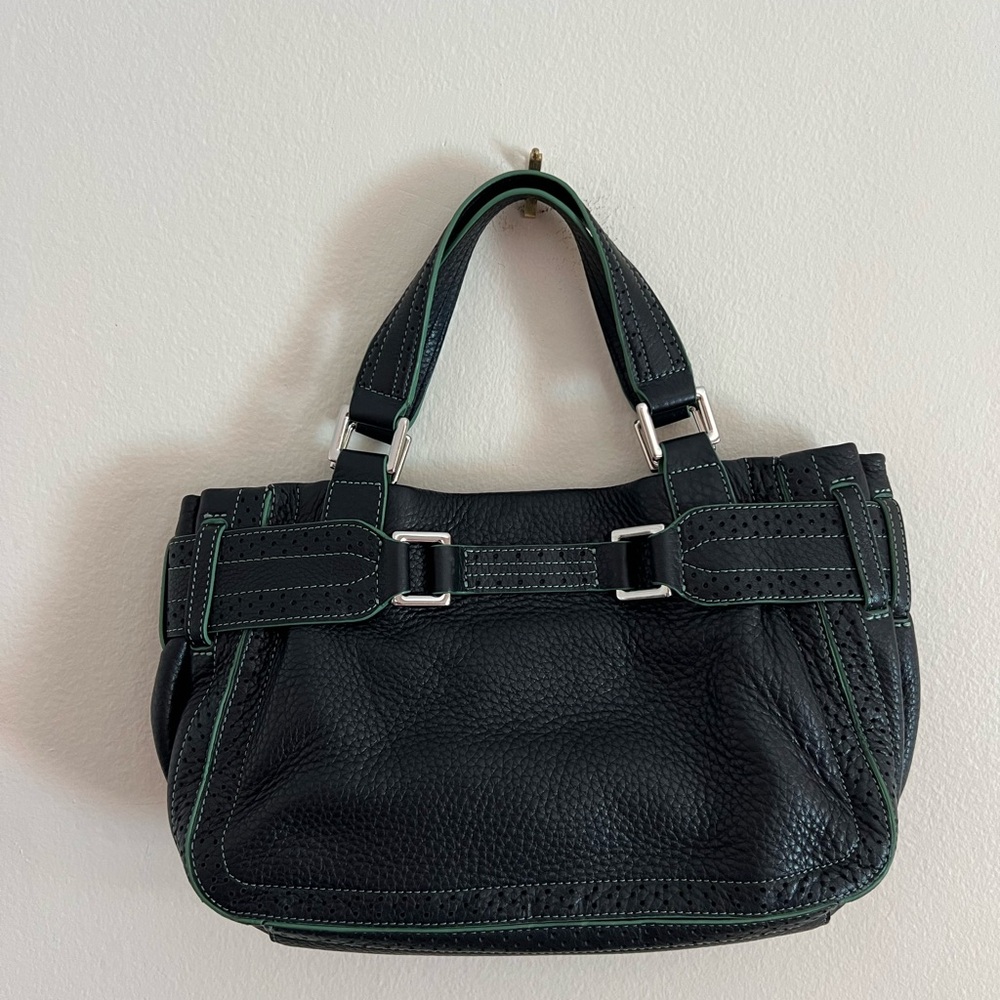 DKNY Black Leather Handbag with Dustbag, Green Lining & Interior